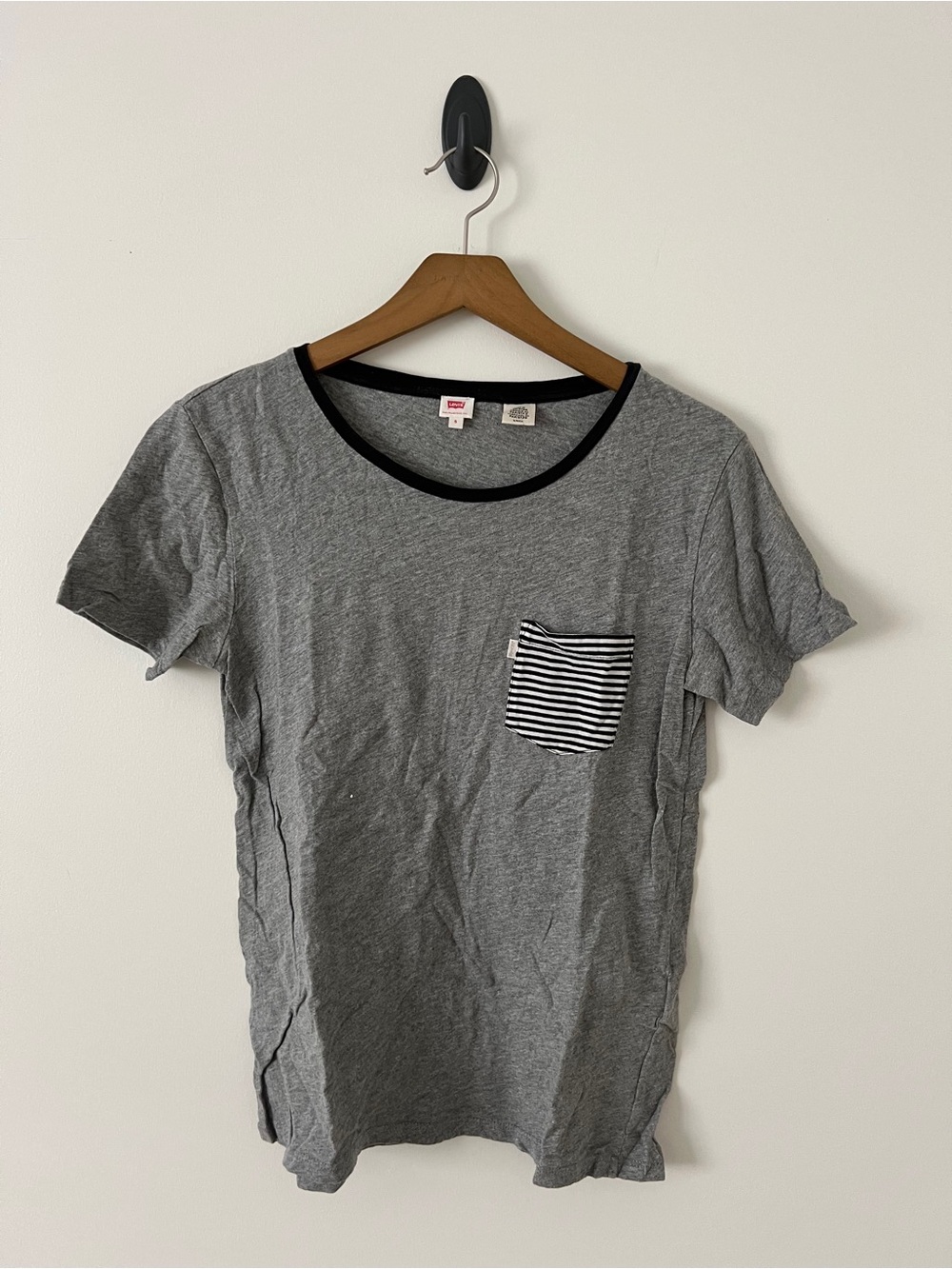 Levi's Grey Short Sleeve Tee with Black Neckline and Striped Pocket